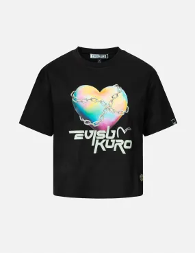 Y2K Holographic Heart-Shaped Earth Print Loose Fit T-shirt